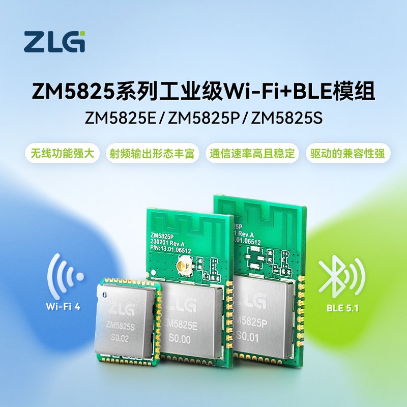ZLG致远电子 20MHz/40MHz工作带宽ZM5825系列工业级Wi-Fi+BLE模组