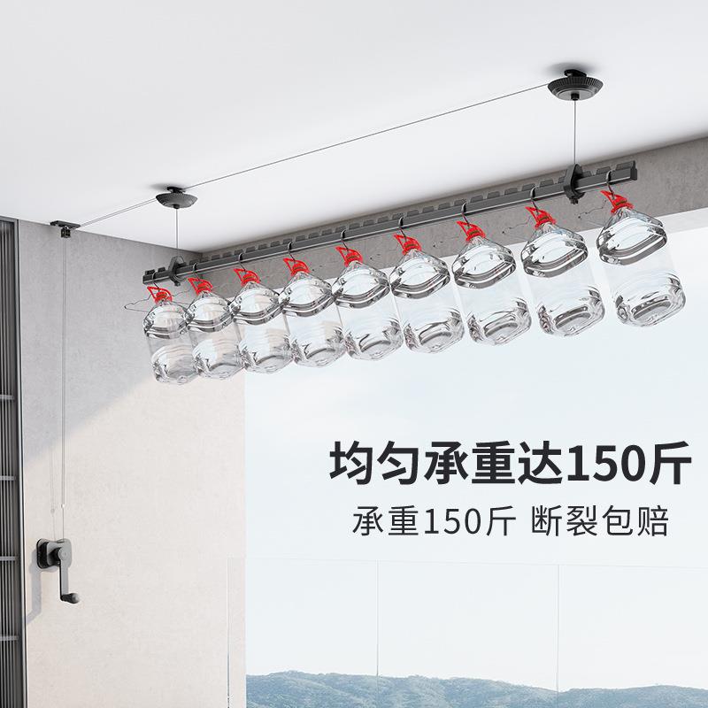 手摇升降晾衣架侧装家用阳台顶装双杆双层隐藏式手动侧边晾晒衣杆图片