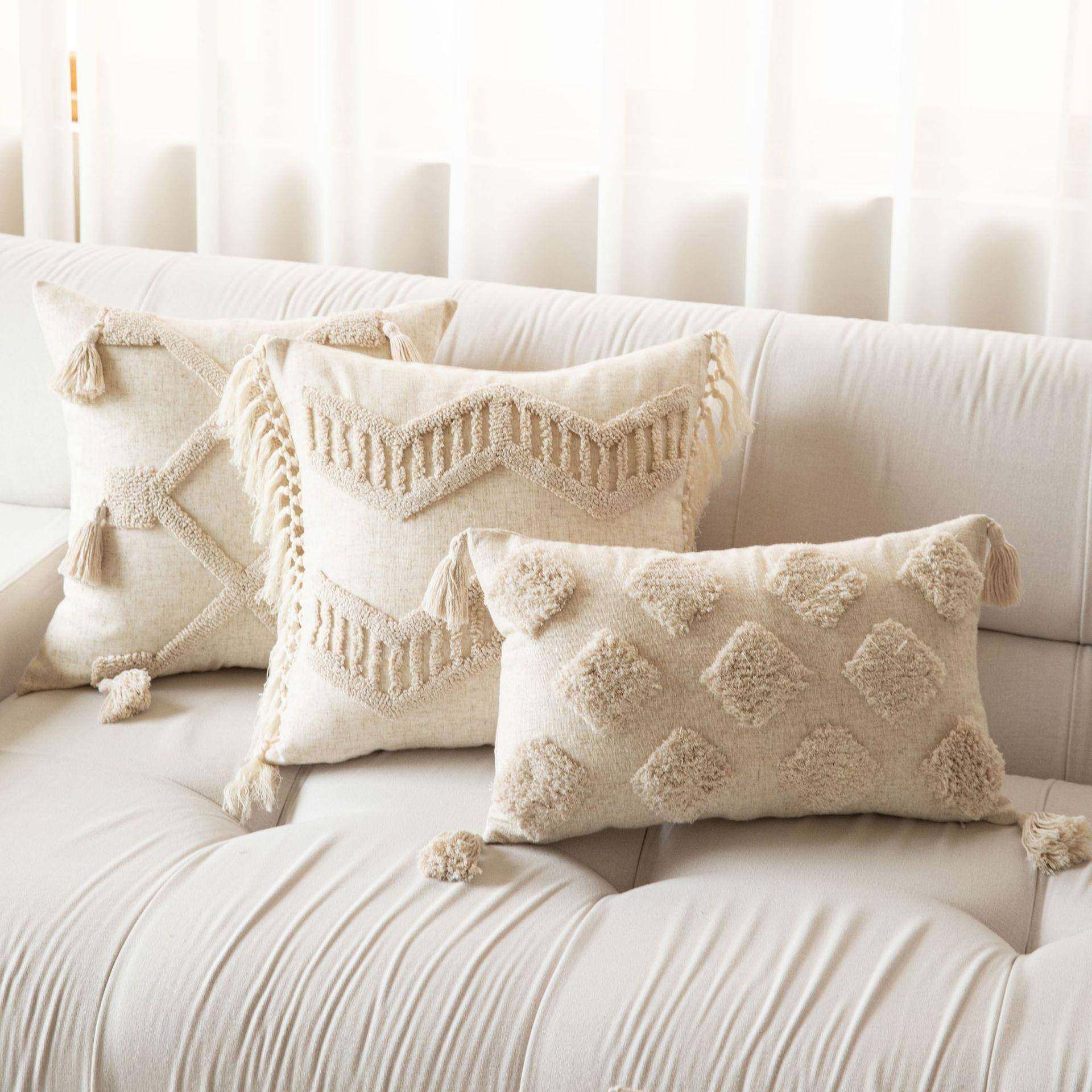 波西米亚风沙发抱枕套条纹毛绒家用客厅现代简约流苏带芯抱枕套罩,居家布艺,抱枕被,淘宝优惠券,粉丝福利购,淘宝优惠卷