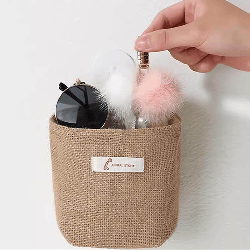 日式棉麻收纳袋挂袋宿舍墙挂式布艺收纳悬挂式小挂兜杂物整理袋子