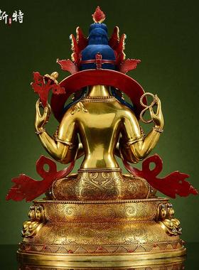 精工铜雕《四臂观音》室内家用全鎏金《观音菩萨》铜像摆件