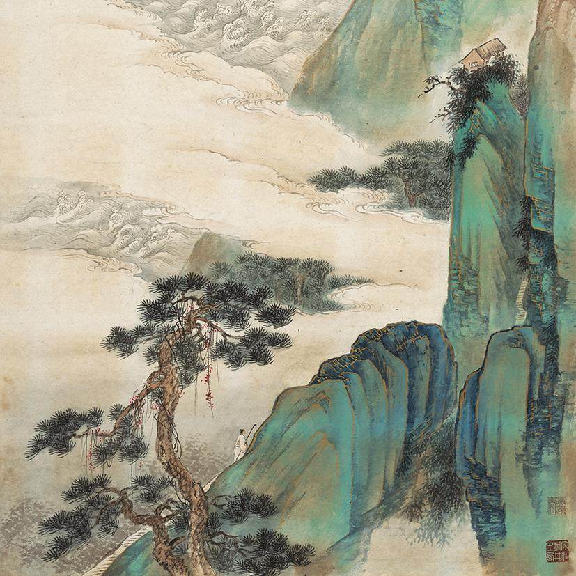 祁昆《金碧青绿》客厅中堂挂画玄关茶室办公室背景山水画高清微喷,家居饰品,国画,淘宝优惠券,粉丝福利购,淘宝优惠卷