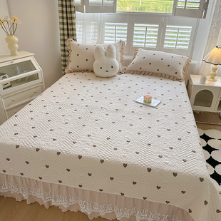 A类公主风水洗棉麻花边款 防滑加厚床单 床盖三件套床罩单件四季 款