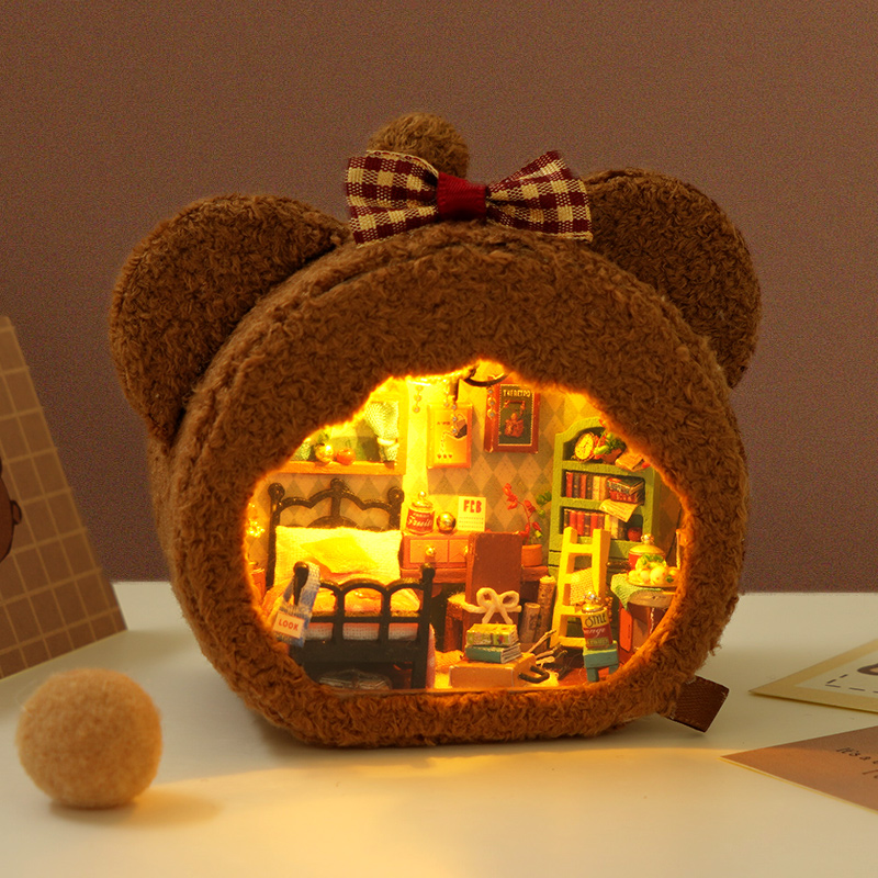 迷你diy手工毛绒熊仔模型玩具屋