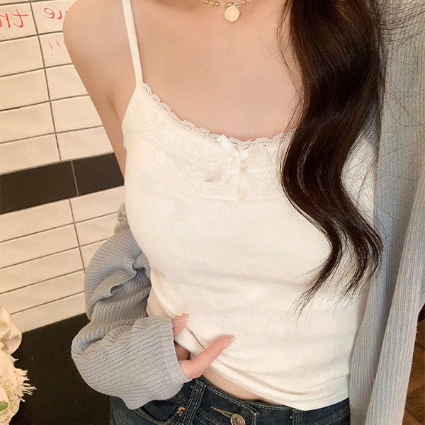 纯欲风蕾丝边美背显瘦吊带背心女