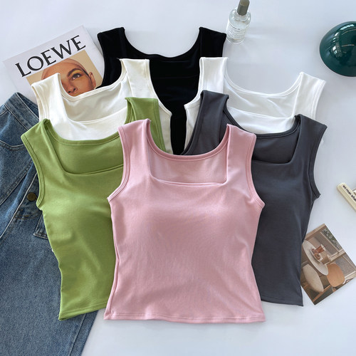 新款甜美百搭气质方领吊带背心女