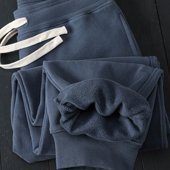 500g冬季 手抓绒螺纹收口卫裤 灰蓝色中高腰特宽保暖蓄热磨毛加绒