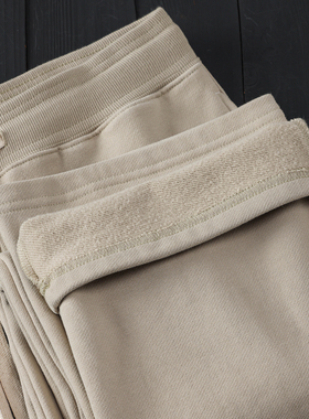 500g米灰色宽松阔腿直筒长裤洗水磨毛保暖螺纹松紧腰秋冬抓绒卫裤