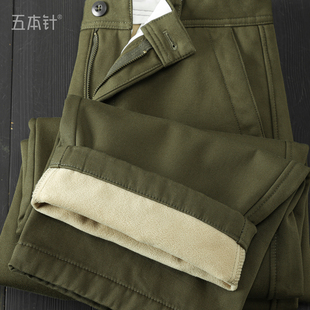 纯色百搭通勤宽松阔腿直筒军绿色长裤 加绒加厚洗水棉质复古工装 裤