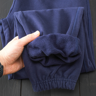 480g藏蓝色碳素磨毛紧密手抓一体绒保暖卫裤 纯色简约柔软束脚裤