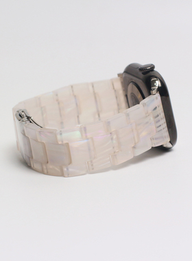 适用苹果手表iwatch1098通用女款树脂表带高级质感荧光白小众表带