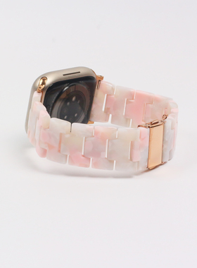 适用手表表带iwatchs10987树脂表带温柔气质渐变粉玉小众表带腕带