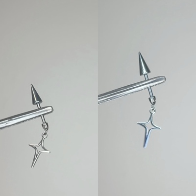 钛合金四芒星吊坠耳钉内螺纹星星耳骨钉精致小众免摘恶魔耳轮钉
