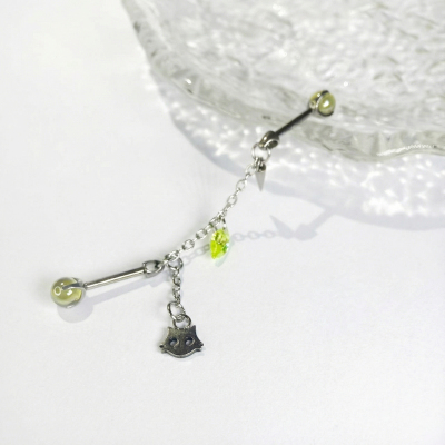 钛合金猫咪吊坠解构耳桥内螺纹链条耳骨钉精致甜酷小众恶魔耳轮