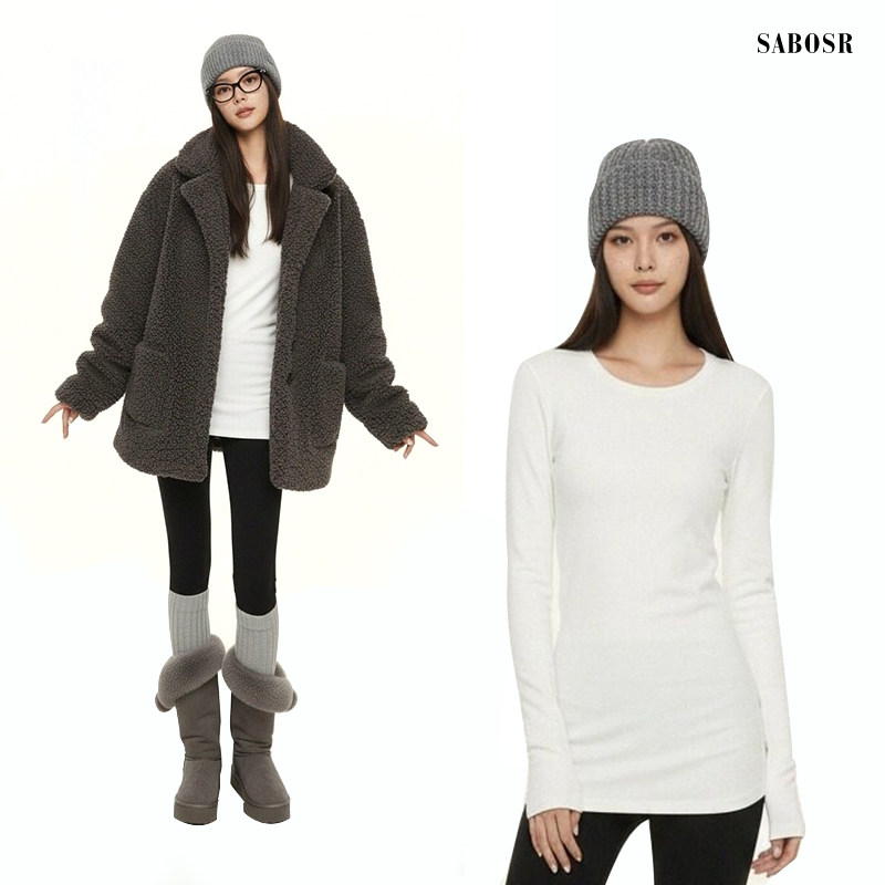 白色内搭圆领中长款遮屁股长袖女t恤修身紧身打底衫上衣德绒纯棉