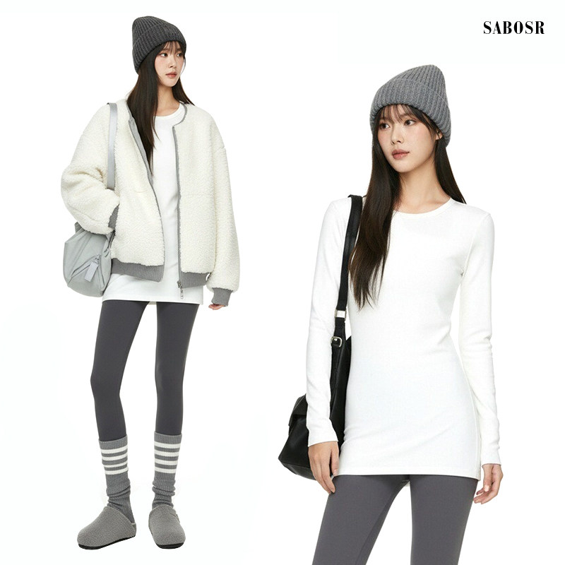 白色内搭圆领中长款遮屁股长袖女t恤修身紧身打底衫上衣德绒纯棉