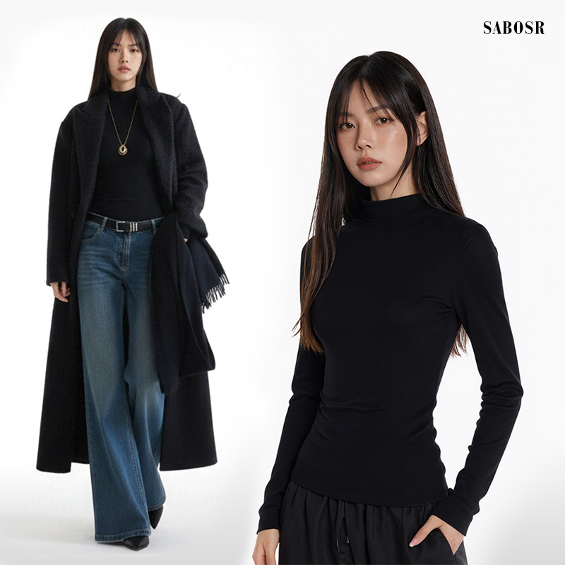 黑色内搭修身半高领长袖女超好看