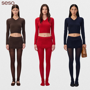 seso丨简约毛织V领长袖裙裤套装 质感一体垂坠精致时尚气质优雅