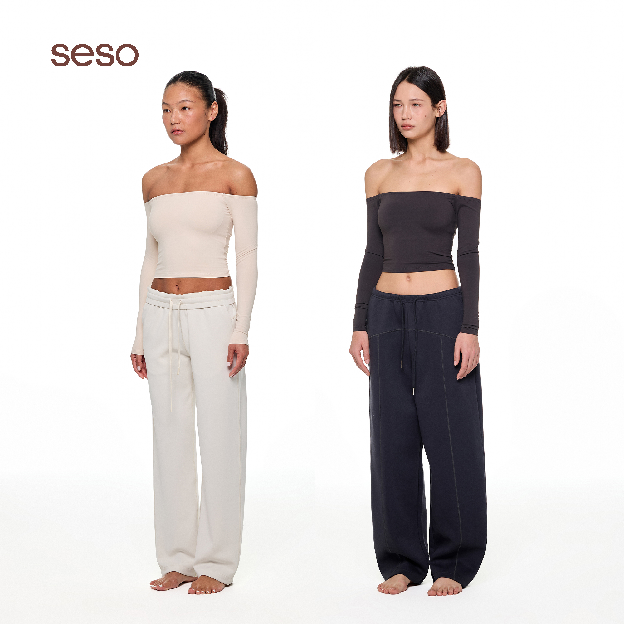 seso一字领修身长袖上衣