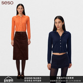 毛织单排扣Polo衫 seso 复古休闲短款 精致纹理休闲优雅气质通勤