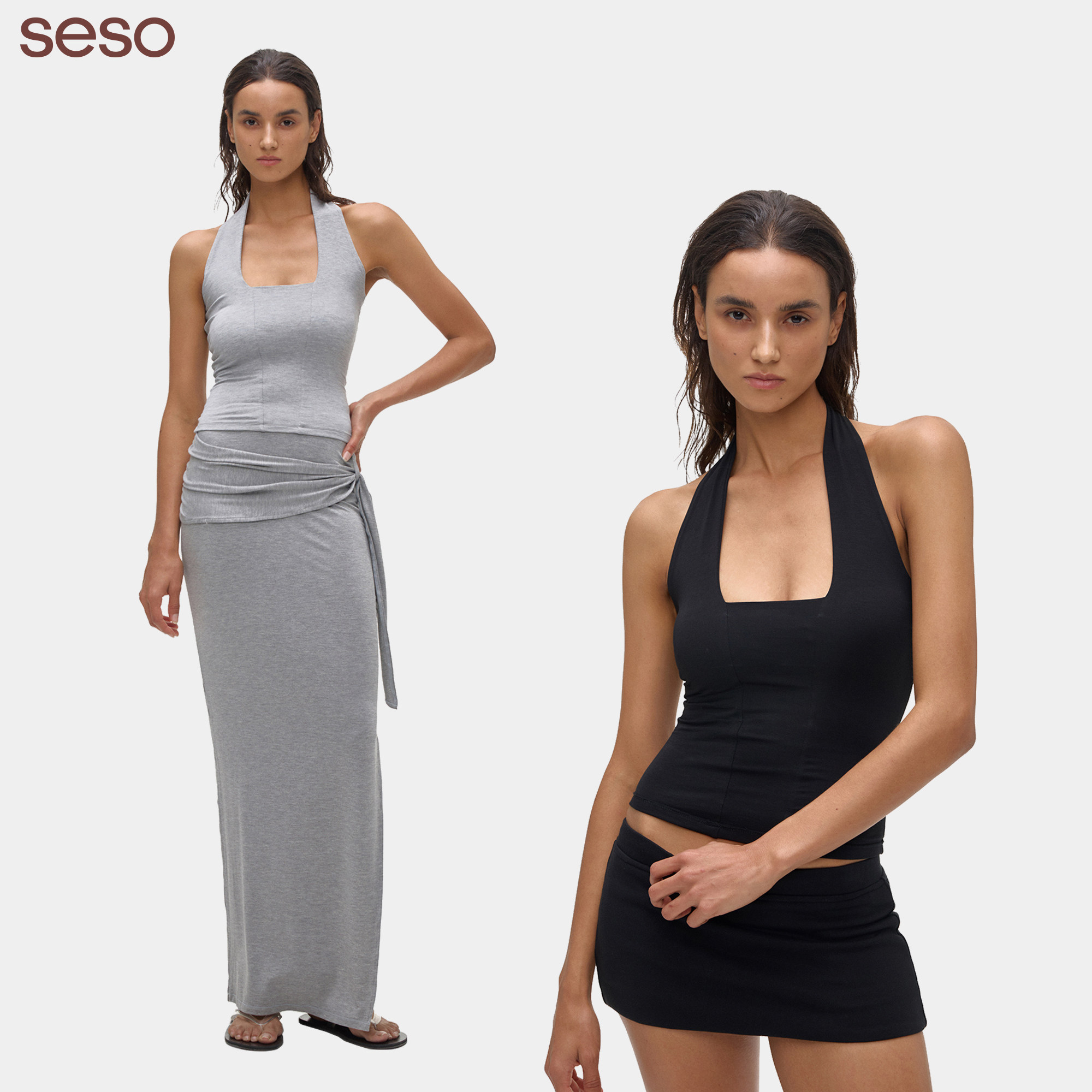 seso｜S01 挂脖吊带拼缝背心 贴合身形 运动通勤极简设计修身无袖 - 实物图