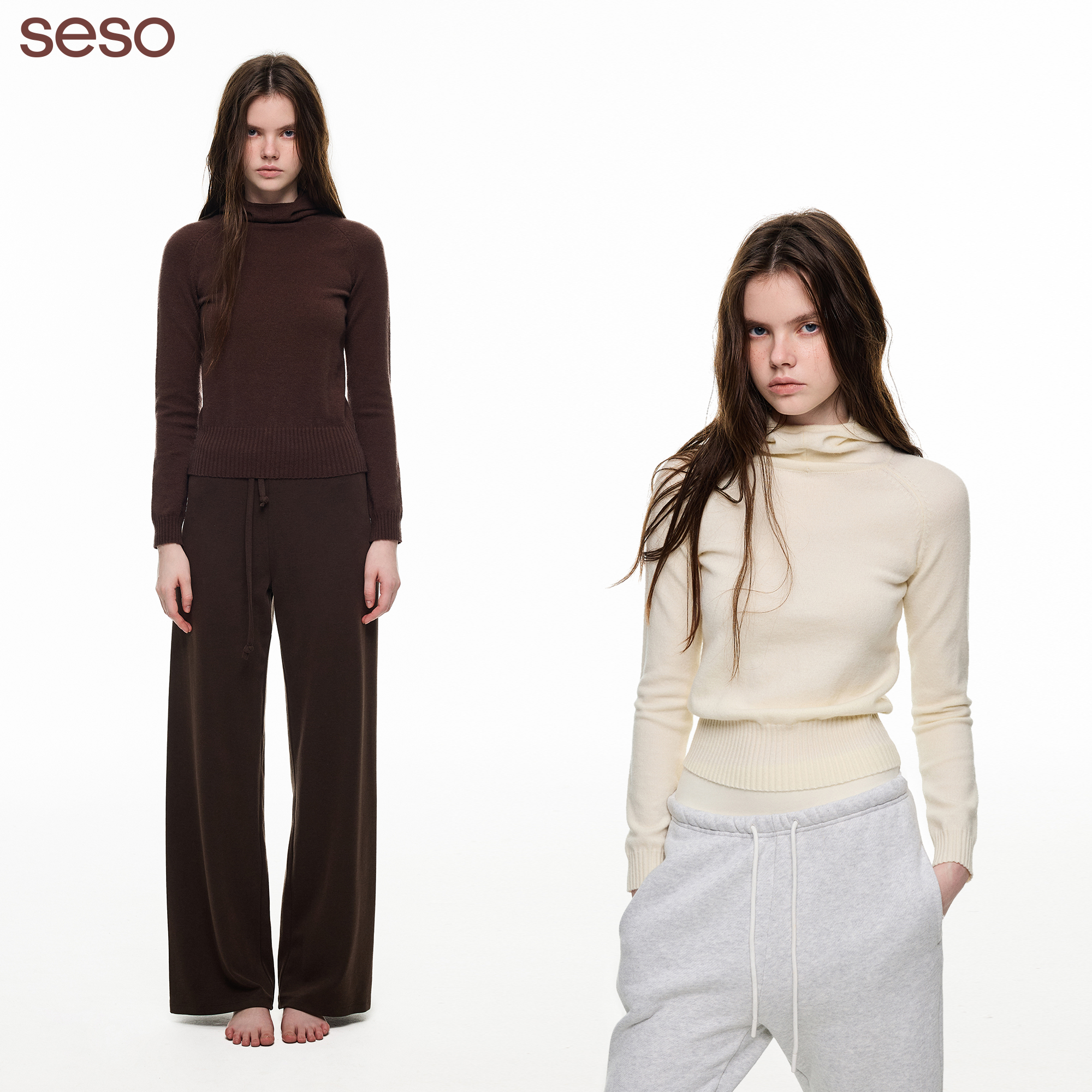 seso连帽套头打底毛衣羊毛混纺