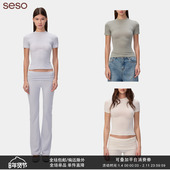 seso 温暖亲肤显瘦休闲 高弹修身 棉氨混纺磨毛紧身圆领短袖 T恤