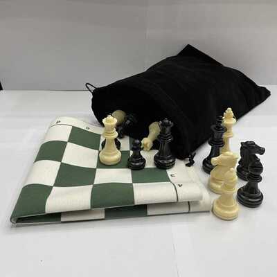 塑料国际象棋王高65mm仿皮革PU棋盘35cm配绒布束口袋约230克