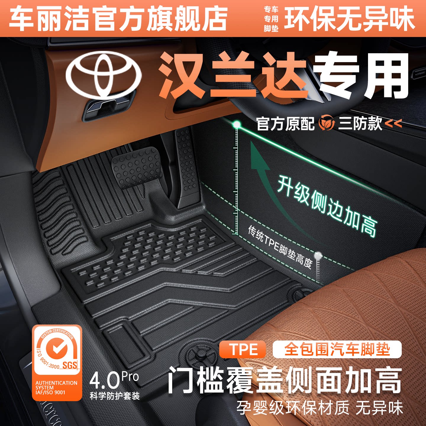 丰田汉兰达TPE全包围专用脚垫