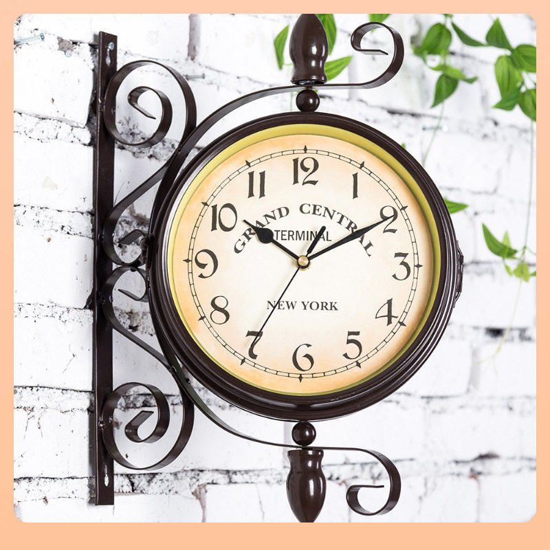 ?欧式铁艺双面挂钟创意美式两面挂表现代简约客厅家用钟表复古时,模玩/动漫/周边/娃圈三坑/桌游,文化/体育周边,淘宝优惠券,粉丝福利购,淘宝优惠卷