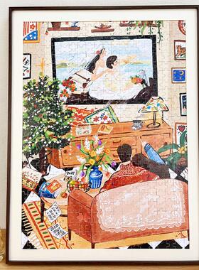 简约铝合金拼图裱框1000片木纹窄边3djp平图500片70×50一千框架