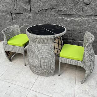 阳台小桌椅休闲 区布置客厅藤椅三件套家用椅子露天岩板藤编茶桌