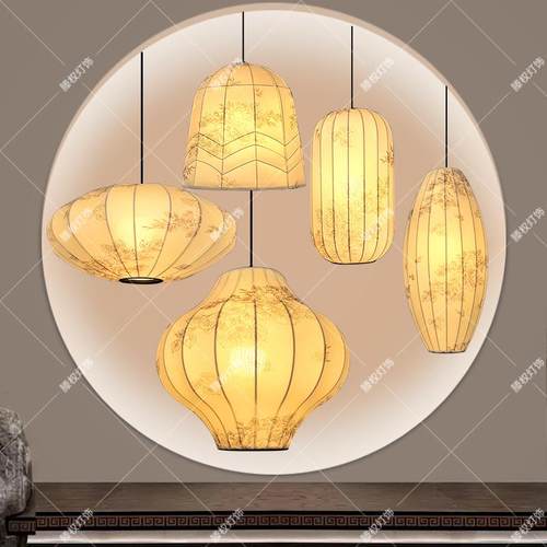 新中式吊灯古风餐厅灯日式侘寂布艺阳台卧室复古宫灯禅意茶室灯笼