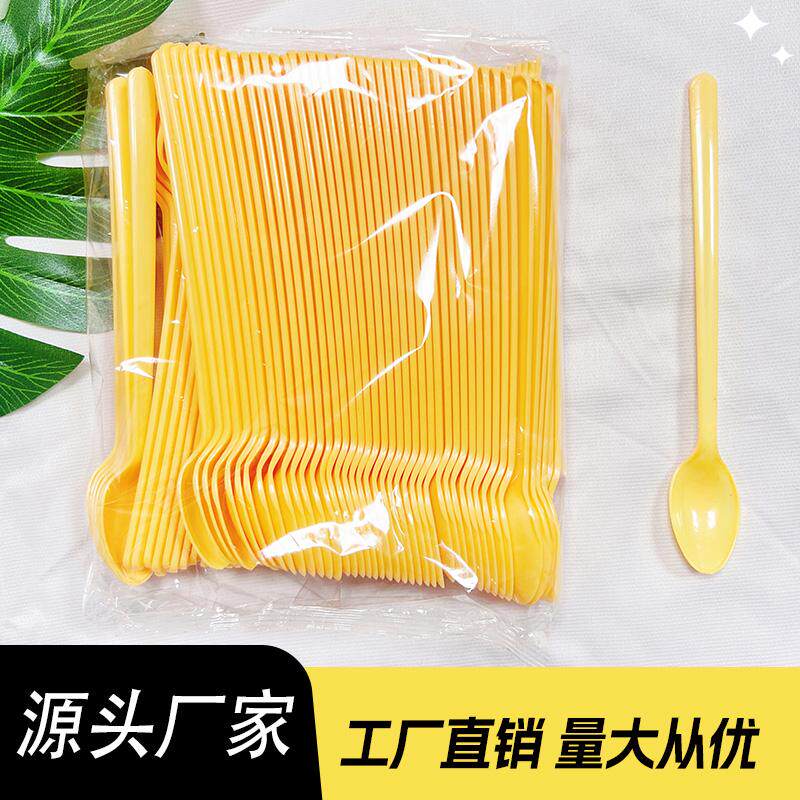 加厚一次性长柄羹勺塑料奶茶水果杯搅拌茶勺搅拌冰淇淋甜品勺商用图片