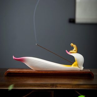 陶瓷莲花香插香炉家用室内禅意摆件卧香炉创意香座香托茶桌香熏炉