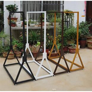 服装展示架金色方管铁艺展销会侧挂衣架婚纱礼服带轮龙门架铁架子