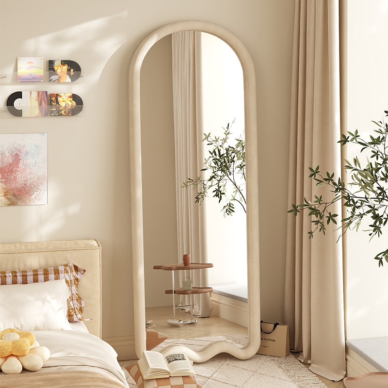 优选法式奶油全身镜波浪落地镜穿衣镜家用女生更衣试衣镜主卧异形