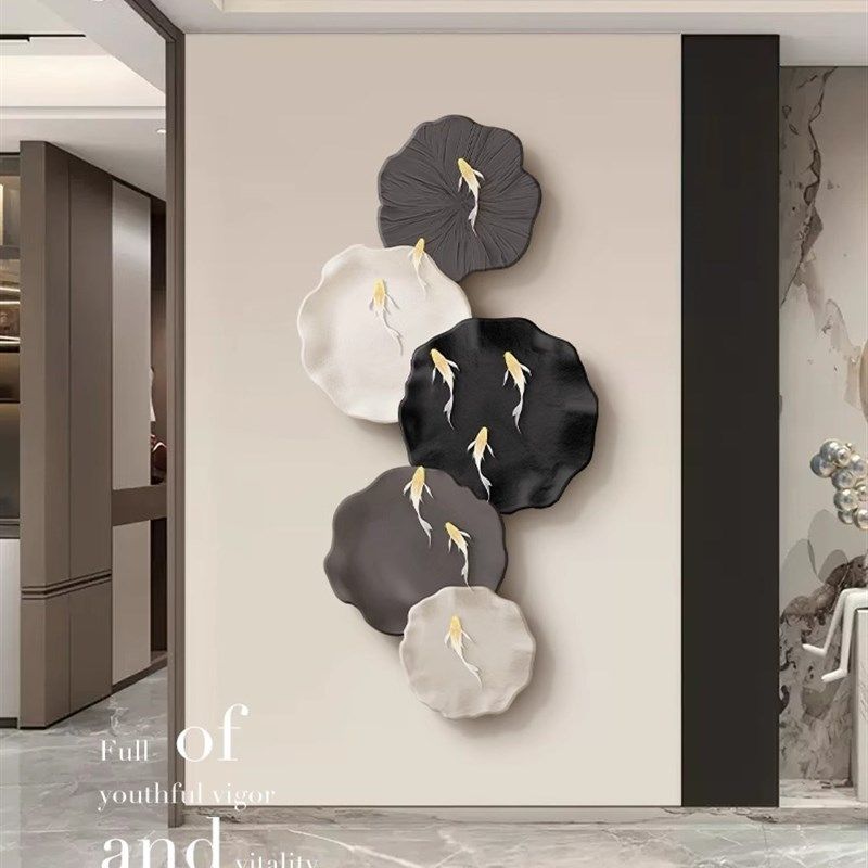 优选九鱼图入口装饰画客厅沙发电视背景墙壁画入口门挂画带壁灯,家居饰品,现代装饰画,淘宝优惠券,粉丝福利购,淘宝优惠卷