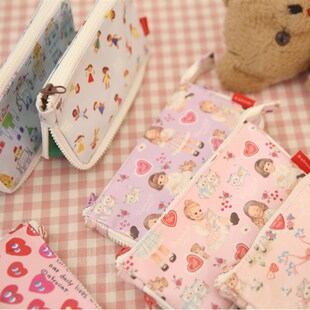 优选韩国afrocat可爱娃娃卡通ins风防水油布笔袋创意拉链大容量文