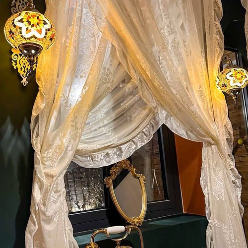 优选法式复古纱帘立体浮雕高定丝绒半透奶油白纱客厅卧室阳台