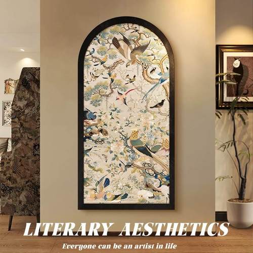 优选法式南洋复古入户门玄关装饰画中古风走廊过道尽头挂画拱客厅