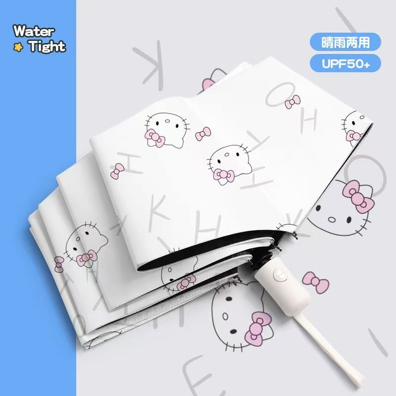 HelloKitty卡通自动黑胶防晒伞｜