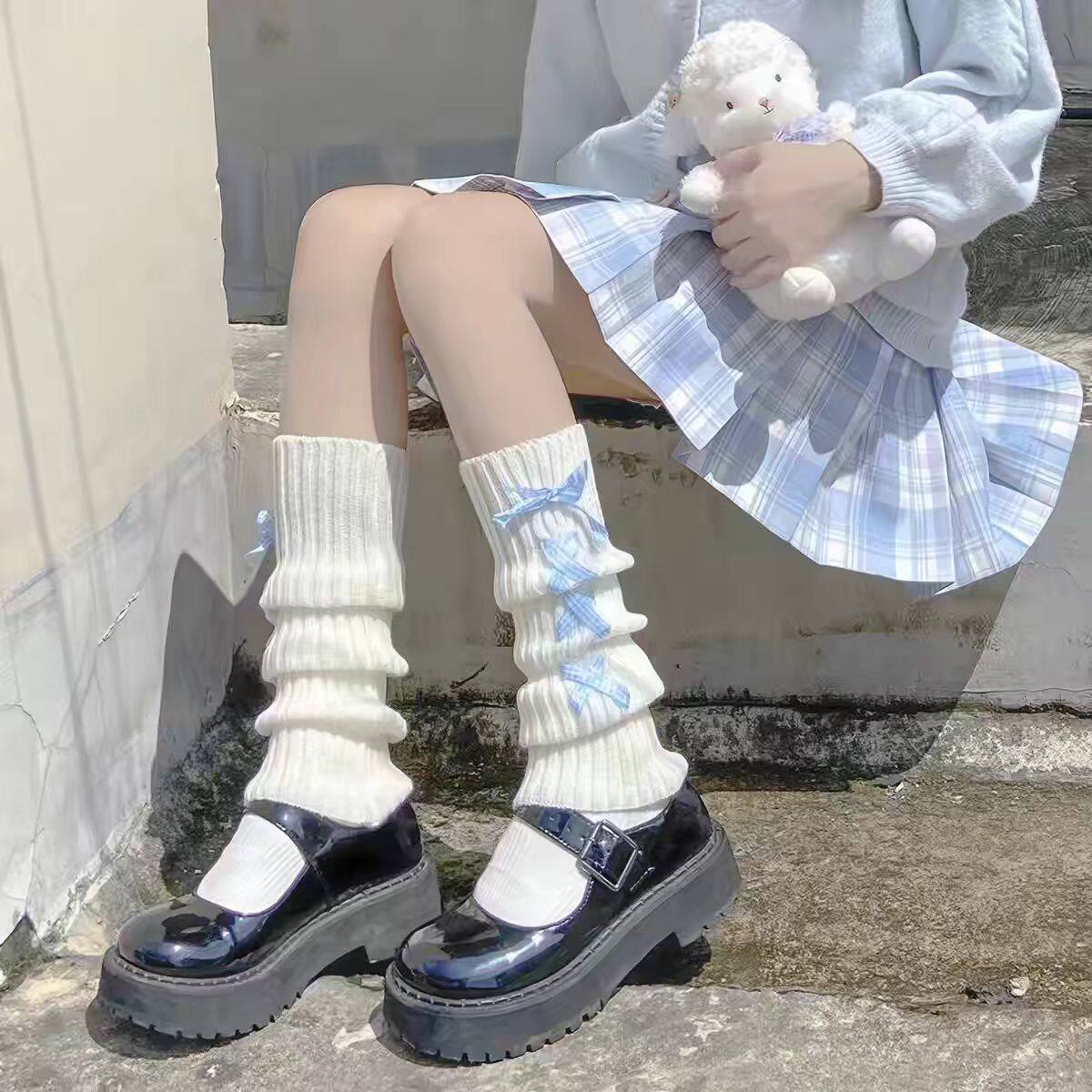 女童日系可爱交叉绑带JK袜套针织