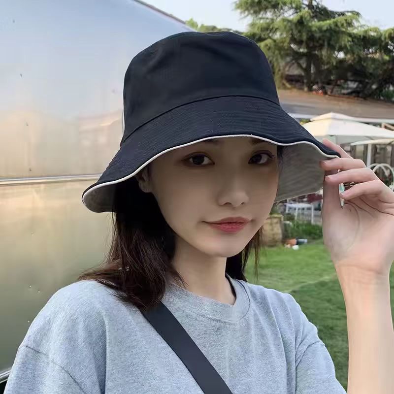 网红黑色渔夫帽女夏季韩版日系