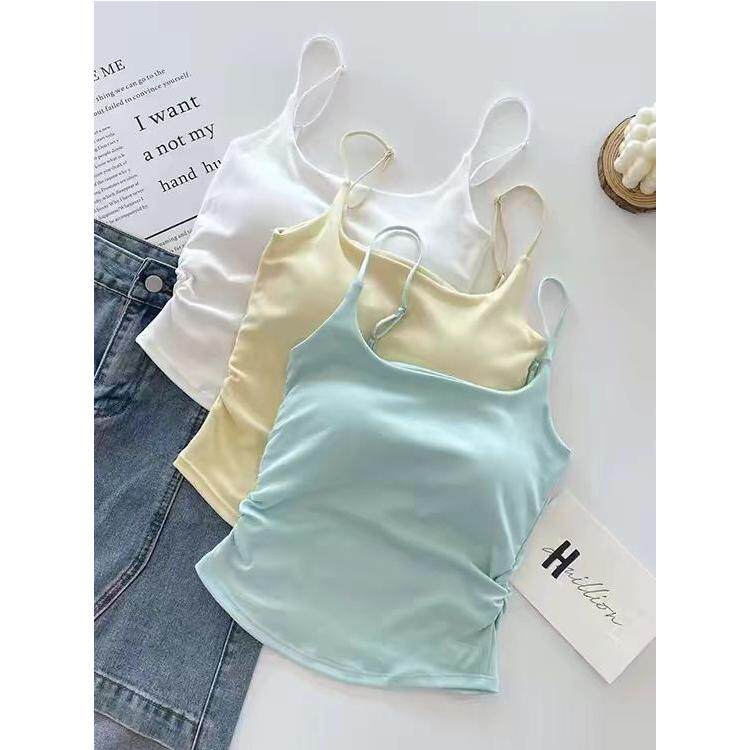 独特绝美辣妹纯棉吊带背心女夏外穿内搭可调节收腰打底上衣带胸垫
