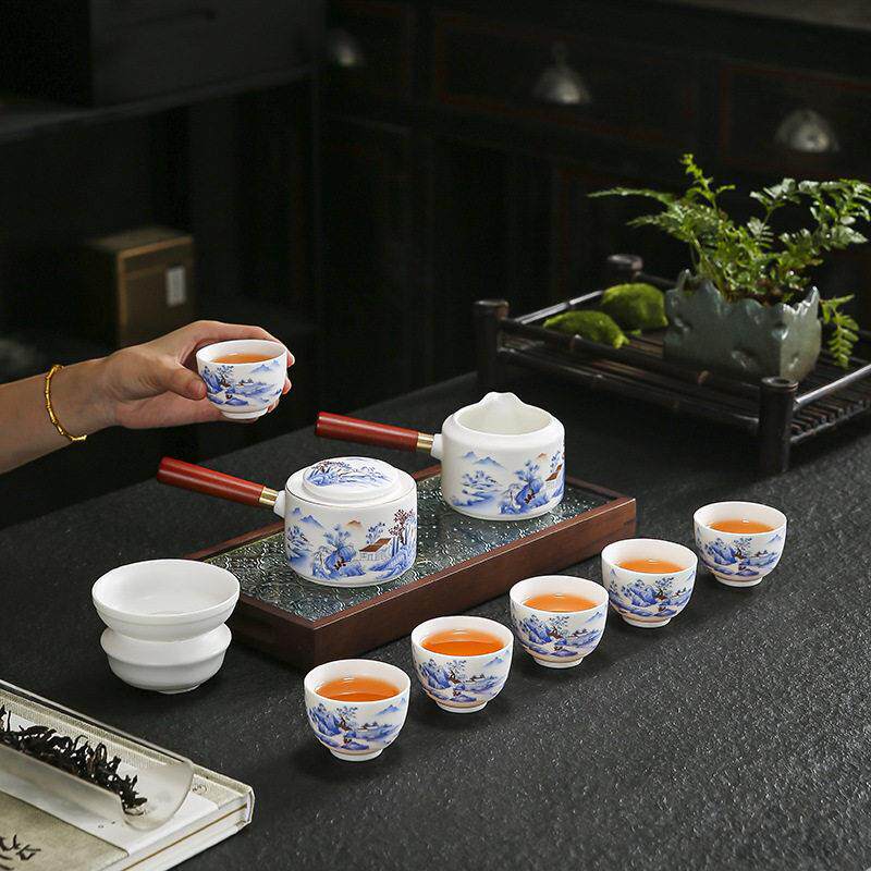 便携式整套档羊脂玉瓷茶具套装家用户外懒人泡茶壶商务送礼礼品