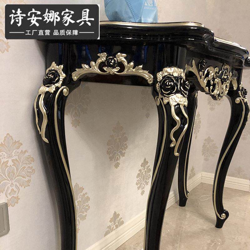 欧式玄关台新古典实木雕花黑檀色客厅轻奢玄关摆台装饰台