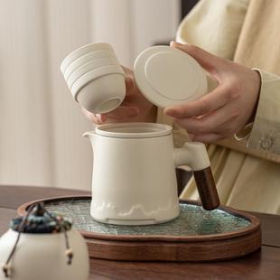 简约户外便携式 旅行茶具套装 快客杯一壶四杯陶瓷杯带盖过滤泡茶壶