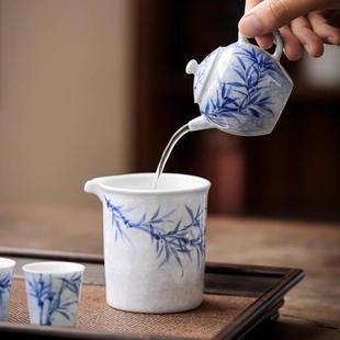 办公室茶水分离过滤泡茶壶 手绘墨染青竹陶瓷茶壶单壶泡茶家用中式