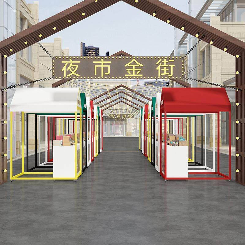 集市移动小房子摊位展示架网红冰粉摆摊推车夜市商业街帐篷雨棚架